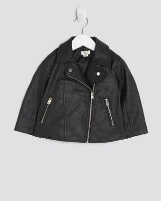Mini Girls Black Faux Leather Biker Jacket