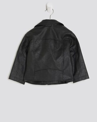 Mini Girls Black Faux Leather Biker Jacket