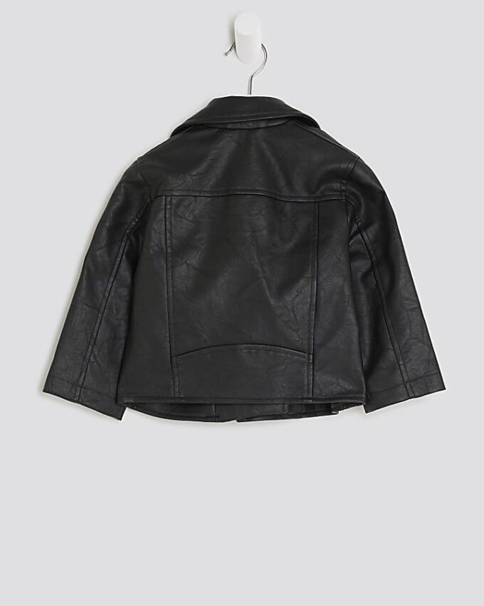 Mini Girls Black Faux Leather Biker Jacket