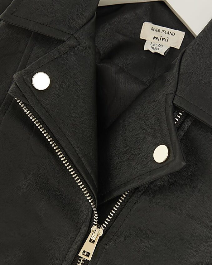 Mini Girls Black Faux Leather Biker Jacket