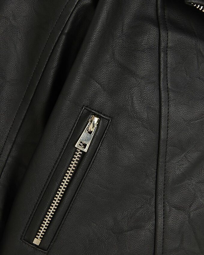 Mini Girls Black Faux Leather Biker Jacket