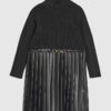 Mini Girls Black Faux Leather Pleated Dress