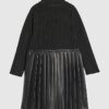 Mini Girls Black Faux Leather Pleated Dress
