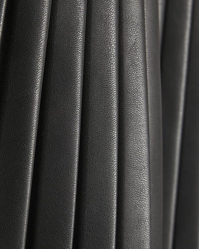Mini Girls Black Faux Leather Pleated Dress