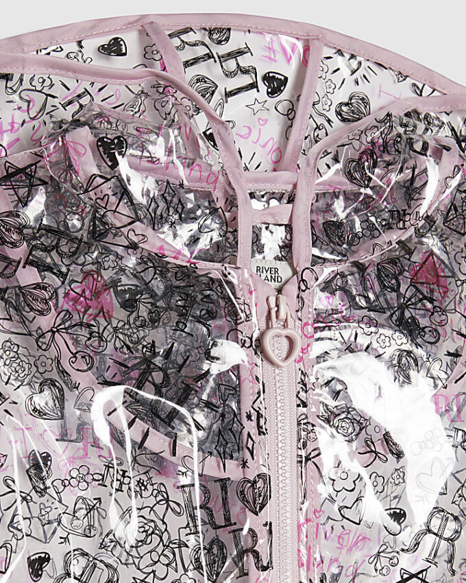 Mini Girls Black Graffiti Print Raincoat
