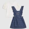 Mini Girls Blue Bow Pinafore Shirt Dress