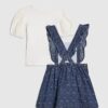 Mini Girls Blue Bow Pinafore Shirt Dress