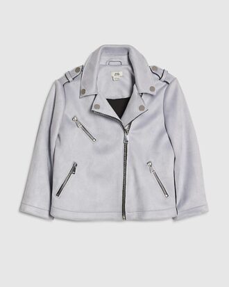 Mini Girls Blue Faux Suede Biker Jacket