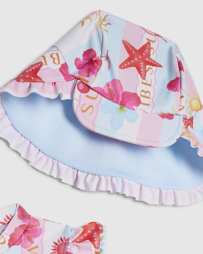 Mini Girls Blue Stripe La Mer Rashsuit Set
