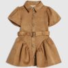 Mini Girls Brown Faux Suede Shirt Dress