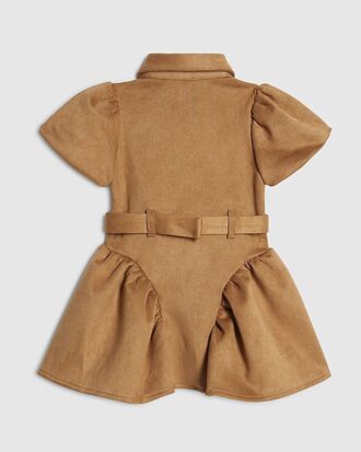 Mini Girls Brown Faux Suede Shirt Dress