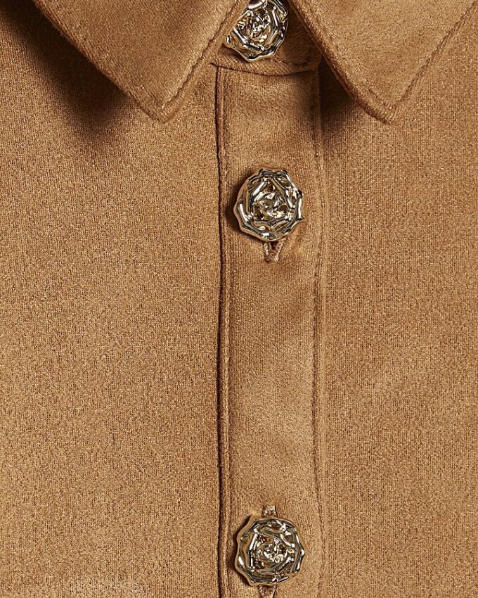 Mini Girls Brown Faux Suede Shirt Dress