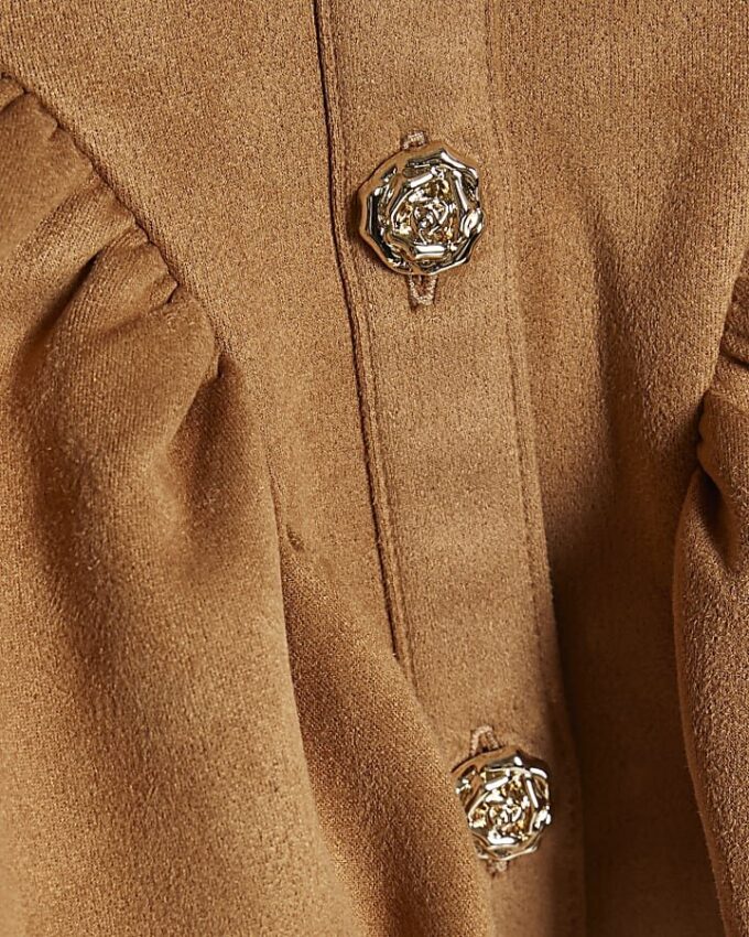 Mini Girls Brown Faux Suede Shirt Dress
