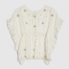 Mini Girls Cream Embroidered Sequin Kaftan