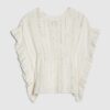 Mini Girls Cream Embroidered Sequin Kaftan