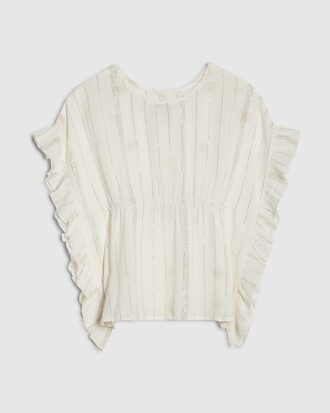 Mini Girls Cream Embroidered Sequin Kaftan