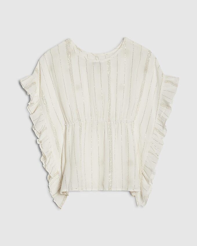 Mini Girls Cream Embroidered Sequin Kaftan