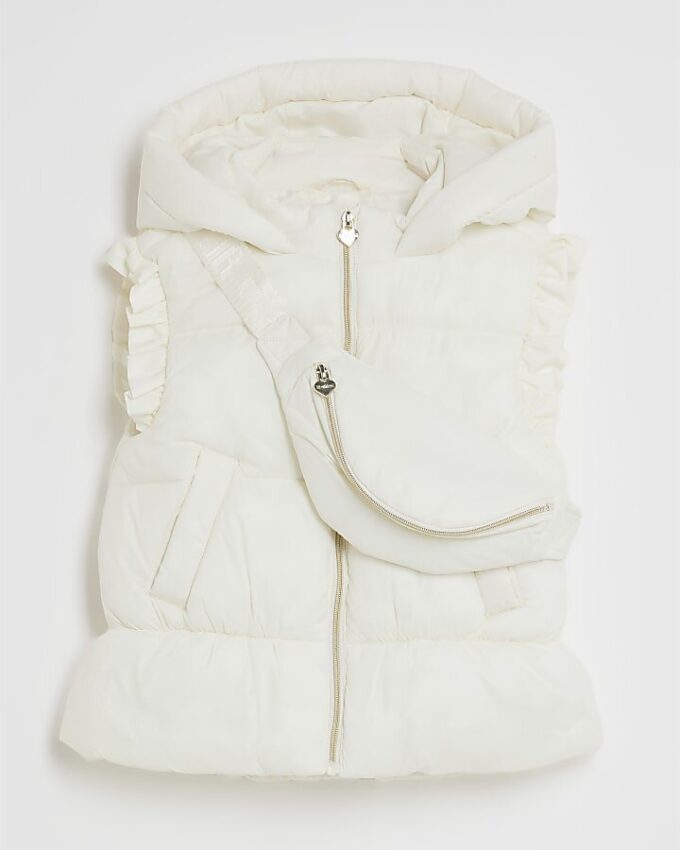 Mini Girls Cream Frilled Gilet With Bag