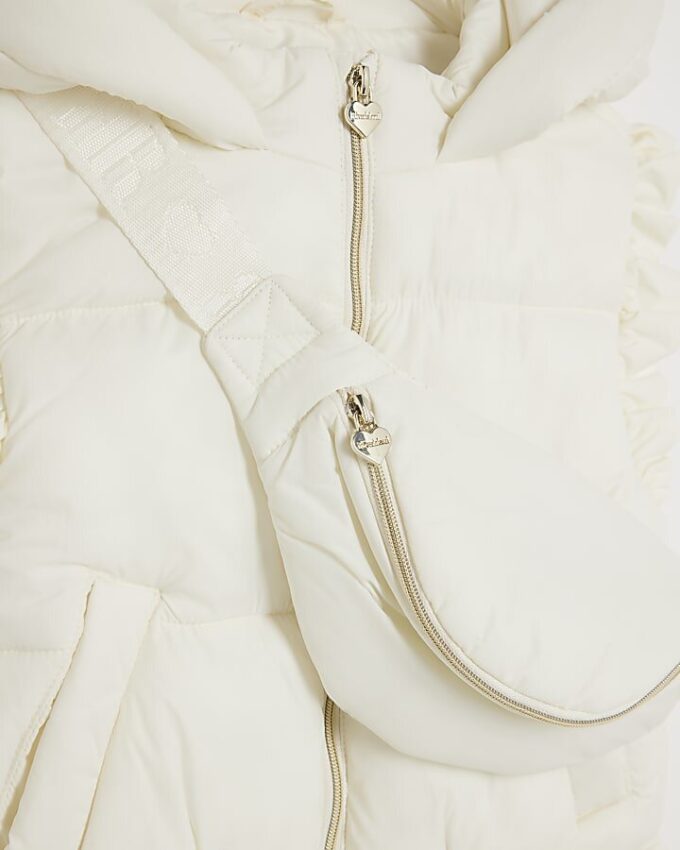 Mini Girls Cream Frilled Gilet With Bag