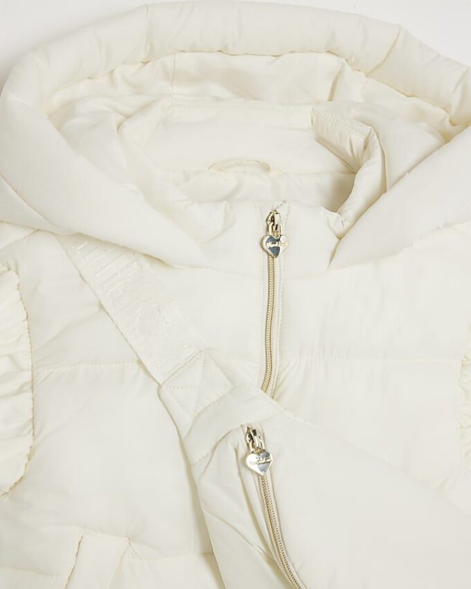 Mini Girls Cream Frilled Gilet With Bag