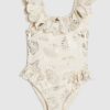 Mini Girls Cream Gold Foil Shell Swimsuit