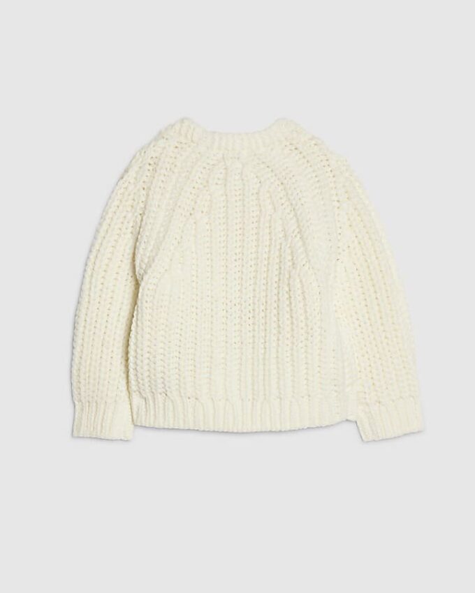 Mini Girls Cream Knitted Flowear Cardigan