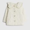 Mini Girls Cream Quilted Collar Jacket