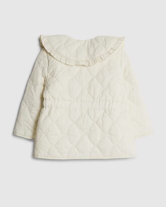 Mini Girls Cream Quilted Collar Jacket