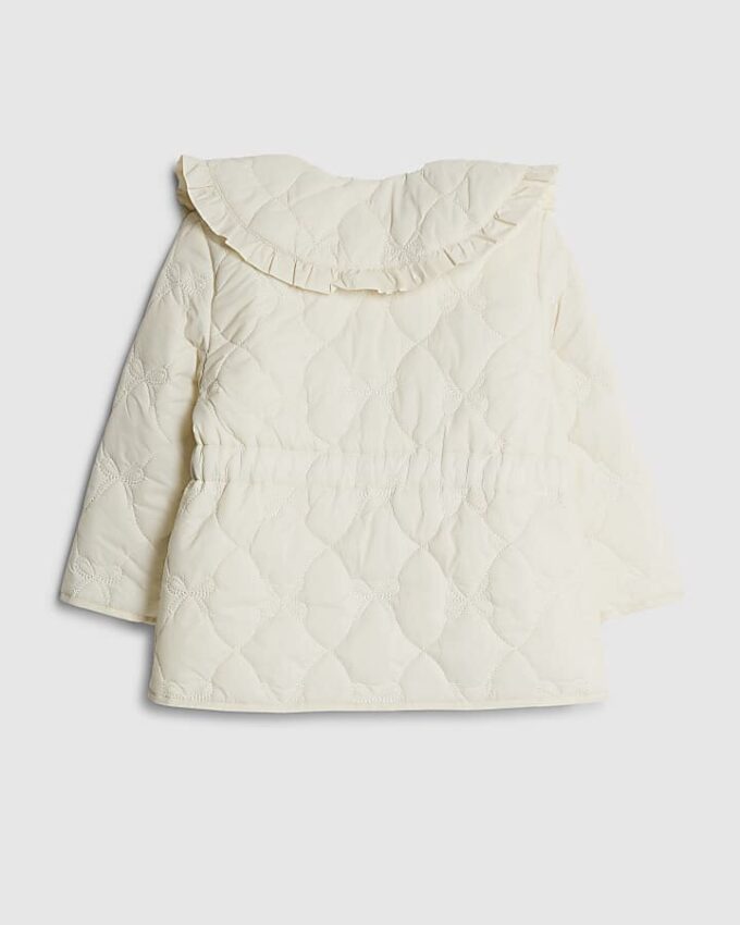 Mini Girls Cream Quilted Collar Jacket