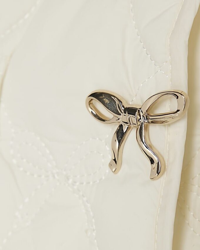 Mini Girls Cream Quilted Collar Jacket