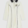 Mini Girls Cream Ribbed Zip Polo Dress