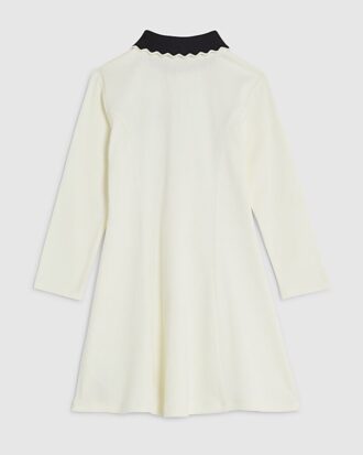 Mini Girls Cream Ribbed Zip Polo Dress