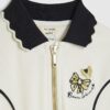 Mini Girls Cream Ribbed Zip Polo Dress