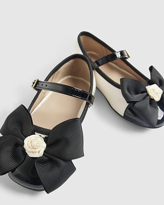 Mini Girls Cream Rose Bow Ballerina Pumps