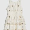 Mini Girls Cream Scalloped Beach Dress