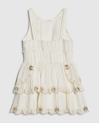 Mini Girls Cream Scalloped Beach Dress