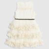 Mini Girls Cream Tiered Tulle Dress