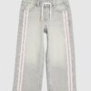 Mini Girls Grey Pull On Stripe Wide Leg Jeans