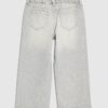 Mini Girls Grey Pull On Stripe Wide Leg Jeans