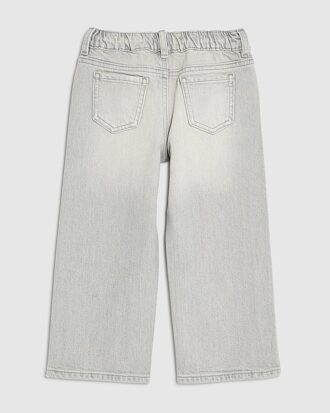 Mini Girls Grey Pull On Stripe Wide Leg Jeans