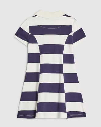 Mini Girls Navy Stripe Bow Polo Dress