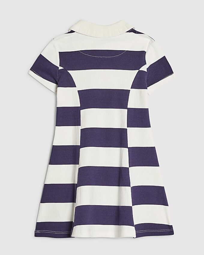 Mini Girls Navy Stripe Bow Polo Dress