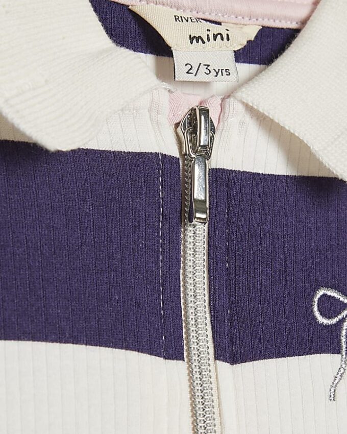 Mini Girls Navy Stripe Bow Polo Dress
