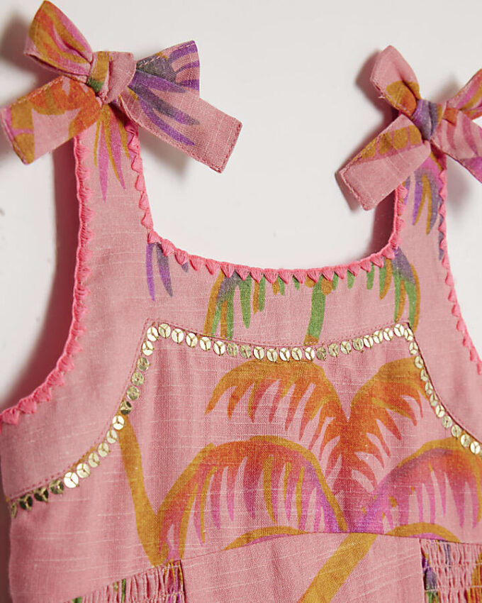 Mini Girls Orange Palm Print Dress