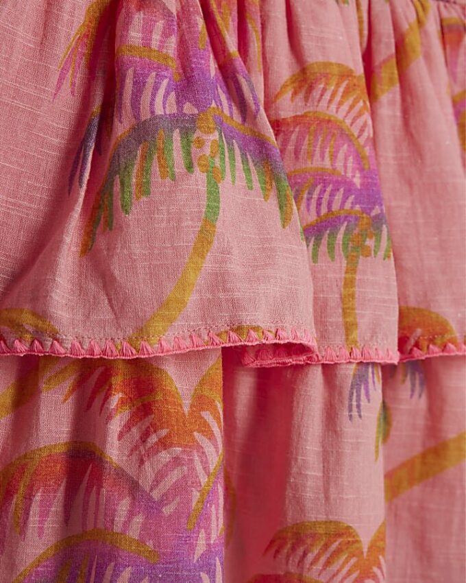 Mini Girls Orange Palm Print Dress