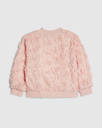 Mini Girls Pink 3D Floral Bomber Jacket