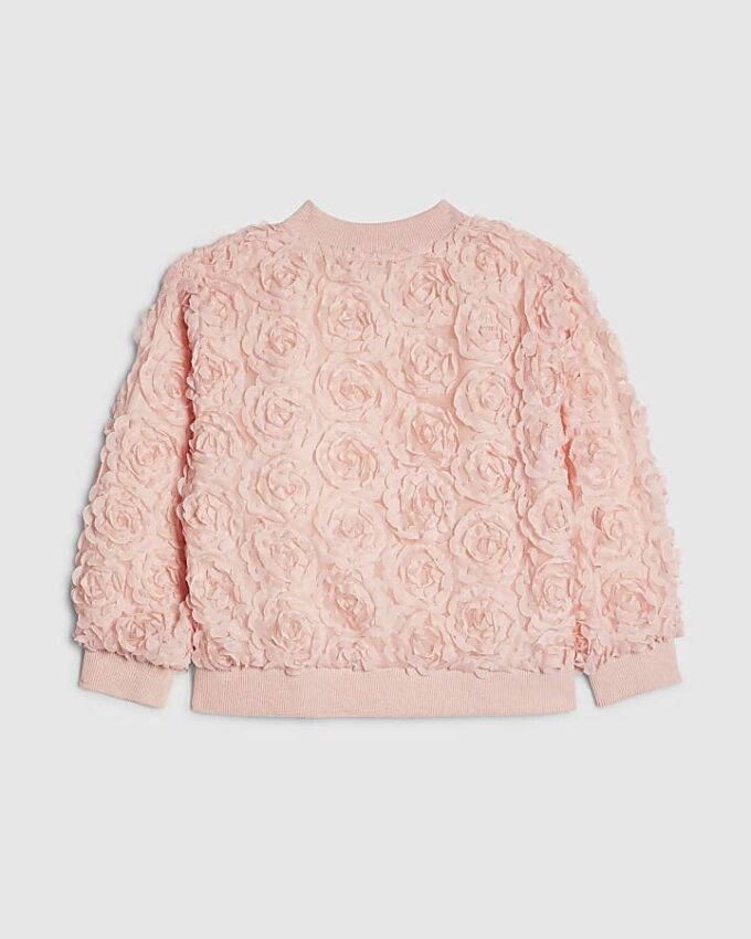 Mini Girls Pink 3D Floral Bomber Jacket