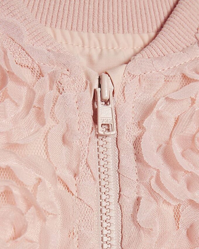 Mini Girls Pink 3D Floral Bomber Jacket