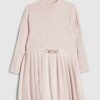 Mini Girls Pink Faux Leather Pleated Dress
