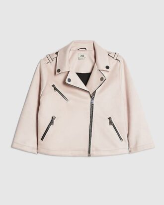 Mini Girls Pink Faux Suede Biker Jacket
